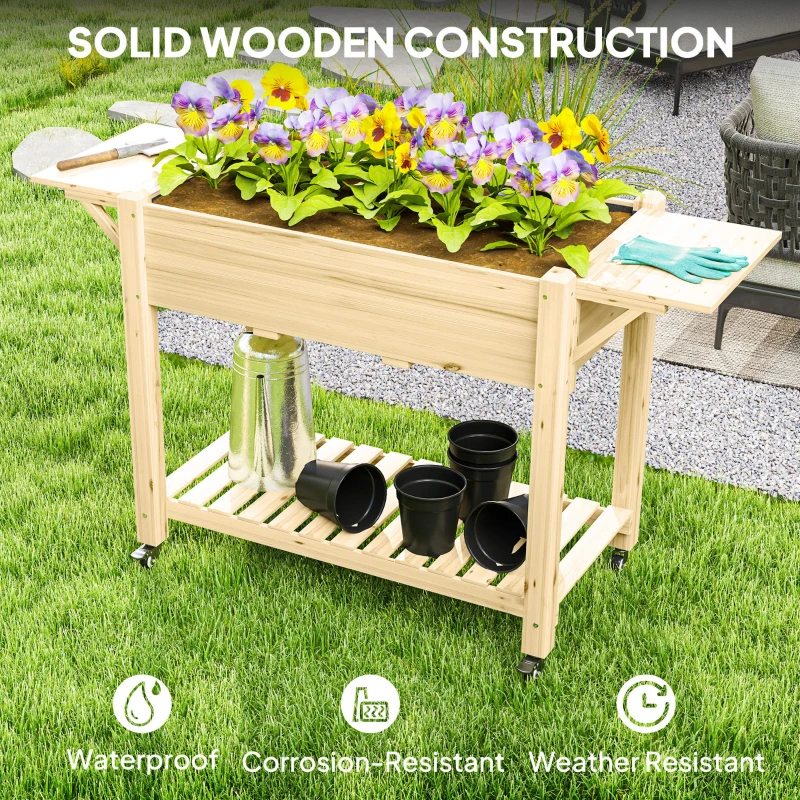 Best 46 x 94cm Wooden Raised Planter, with Shelves - Natural Finish - Image 8
