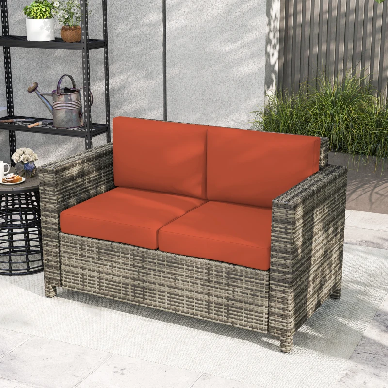 Best Rattan Sofa, 2 Seater Garden Furniture with Soft Padded Cushion and Armrests, Wicker Garden Loveseat for Patio, Grey - Image 8