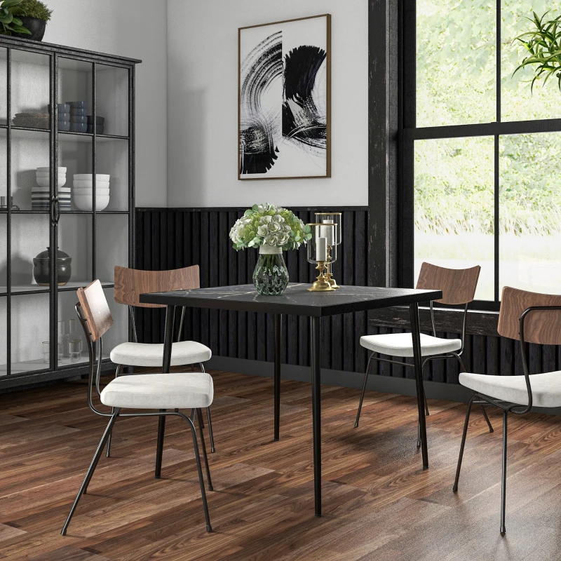 Best Square Garden Table, Outdoor Dining Table for 4 with Marble Effect Tempered Glass Top and Steel Frame for Patio, Black - Image 7