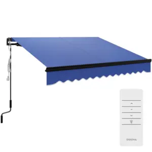 Best 2.5 x 2m Electric Awning with LED Light and Remote Controller, Aluminium Frame DIY Retractable Awning, UV50+ Sun Shade Canopy for Garden Patio Deck Door Window, Blue