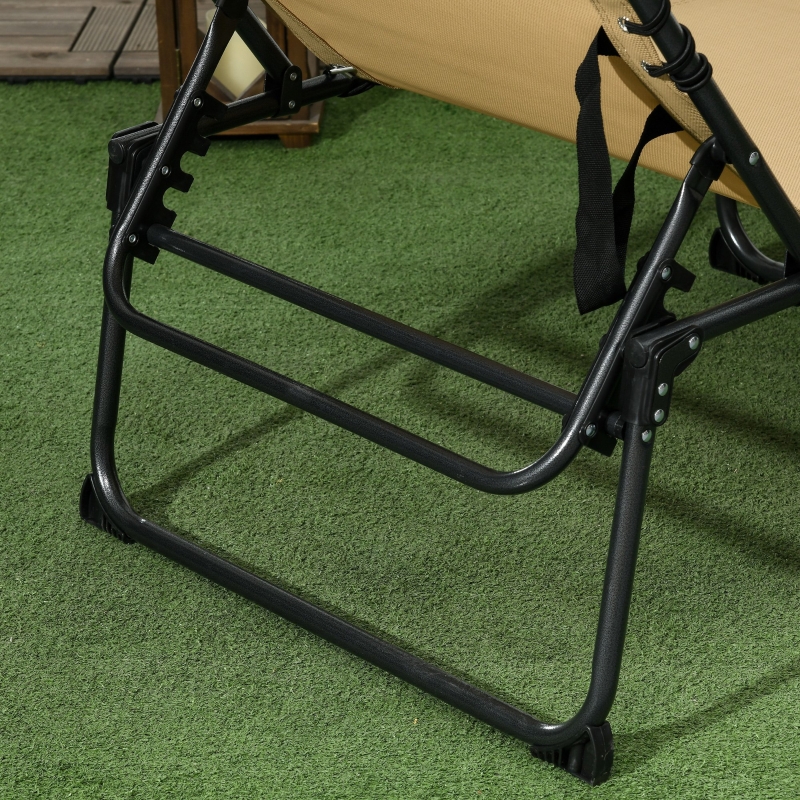 Best Folding Sun Lounge with 5-level Reclining Back, Outdoor Tanning Chair with Reading Hole, Outdoor Sun Lounge with Side Pocket, Headrest, for Beach, Yard, Patio, Beige - Image 9