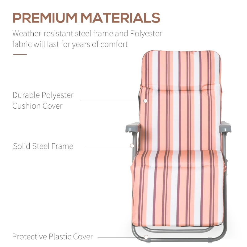 Best Reclining Garden Chair Set of 2, 5-Level Adjustable Zero Gravity Chairs with Cushions, Folding Sun Lounger Garden Recliner Chairs with Armrests for Outdoor, Patio, Orange Stripe - Image 7