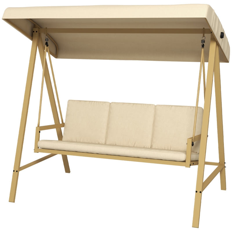Best Three-Seat Garden Swing Chair, with Adjustable Canopy - Beige - Image 11