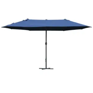 Best 4.6M Sun Umbrella Canopy Double-sided Crank Sun Shade w/ Cross Base Dark Blue