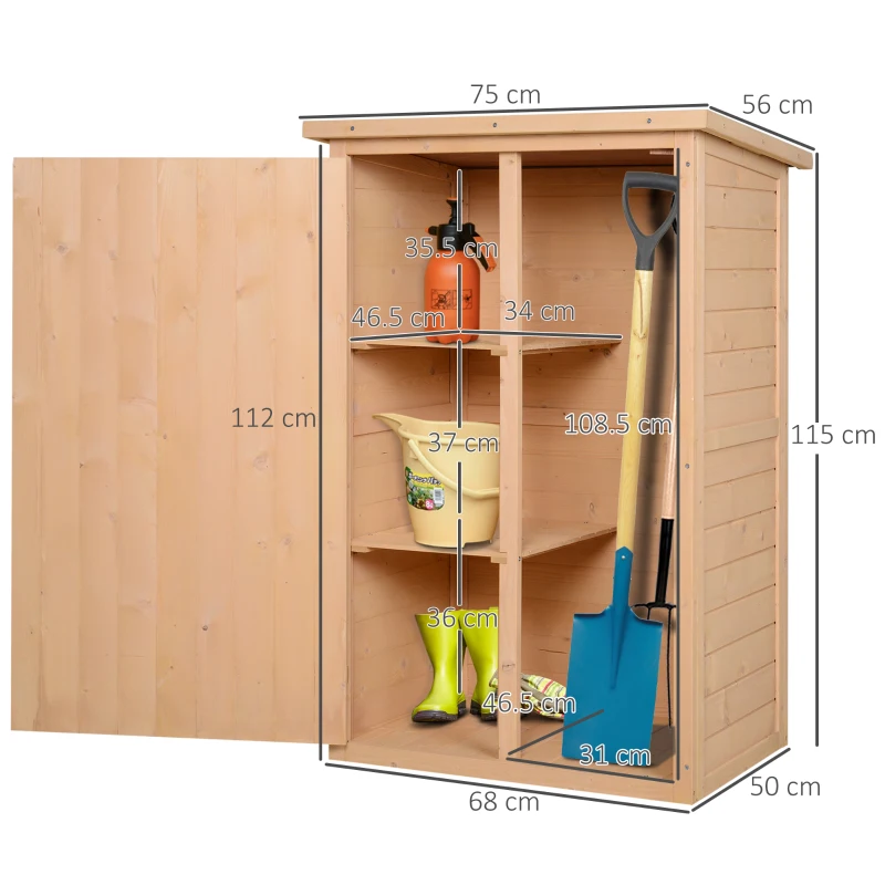 Best Wooden Small Shed, Garden Storage Shed with Shelves and Bolt Latch, 75L x 56W x115H cm, Natural - Image 3