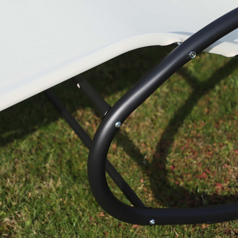 Best Double Sun Lounger, Rocking Lounger Sunbed Daybed with Armrest and Headrest Pillow, for Two, For Outdoor Patio Garden, Cream White - Image 9