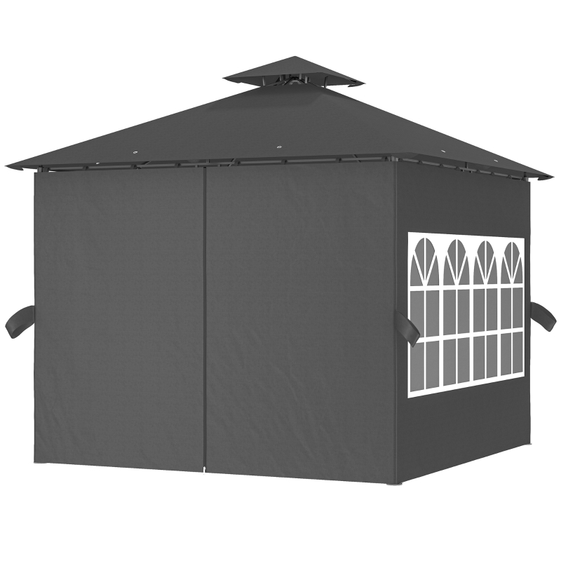 Best 3 x 3 m Garden Gazebo, Double Roof Metal Gazebo with Removable Sidewalls and Church Windows, Outdoor Canopy Shelter, Dark Grey - Image 11