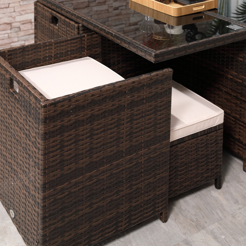 Best 8 Seater Rattan Cube Garden Furniture Set, Rattan Dining Set with Cushions, Outdoor Dining Table and Chairs with 4 Armchairs, 4 Stools, Square Glass Top Table for Patio, Balcony, Brown - Image 9