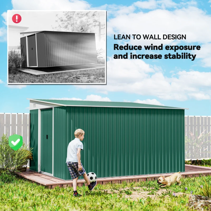 Best Garden Metal Storage Shed Outdoor Metal Tool House with Double Sliding Doors and 2 Air Vents, 11.3x9.2ft, Green - Image 7