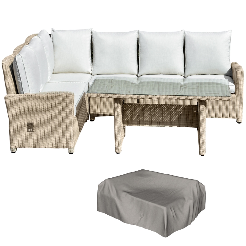 Best 5 PCS Reclining PE Rattan Garden Dining Set Bonzer Patio Furniture w/ Sofa Chairs Glass Table, Olefin Cushions Adjustable Feet Stylish Lounge Conversation - Image 11