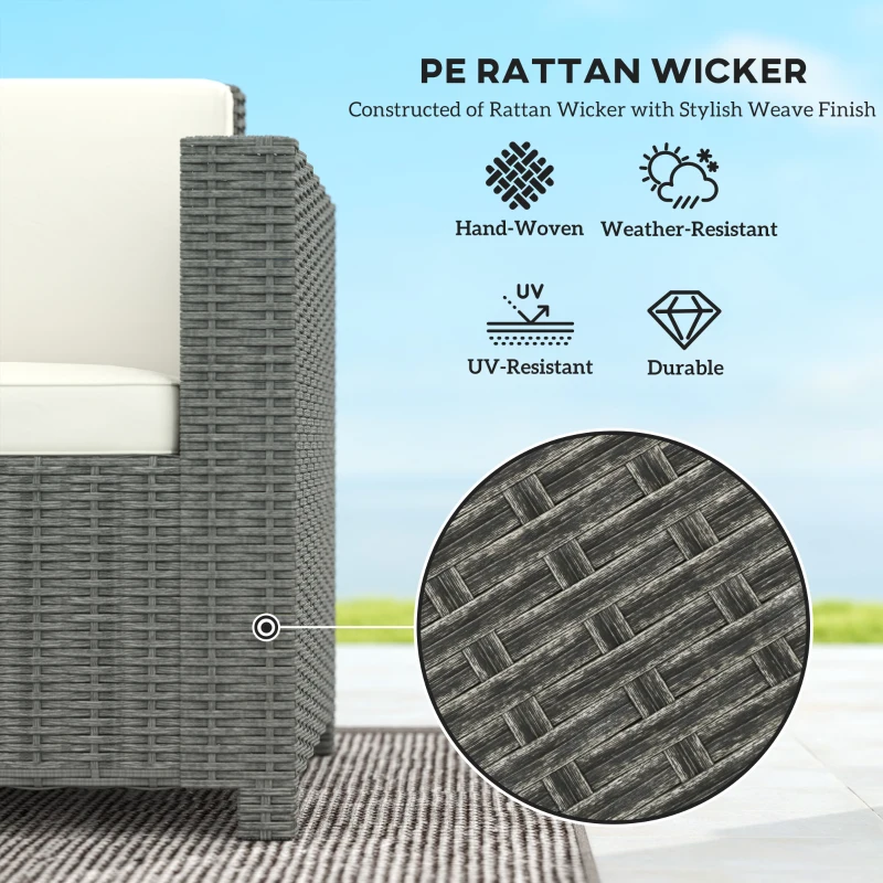 Best 3 Seater Rattan Sofa All-Weather Wicker Weave Metal Frame Chair with Fire Resistant Cushio-Cream - Image 4