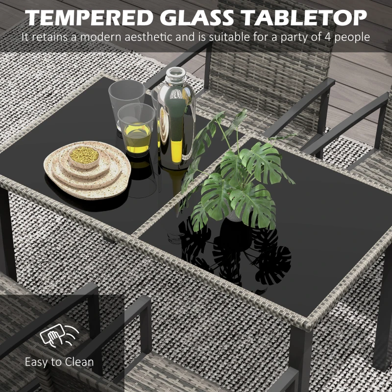 Best Outdoor Dining Set 5 Pieces Patio Conservatory with Tempered Glass Tabletop,4 Dining Chairs - Mixed Grey - Image 5