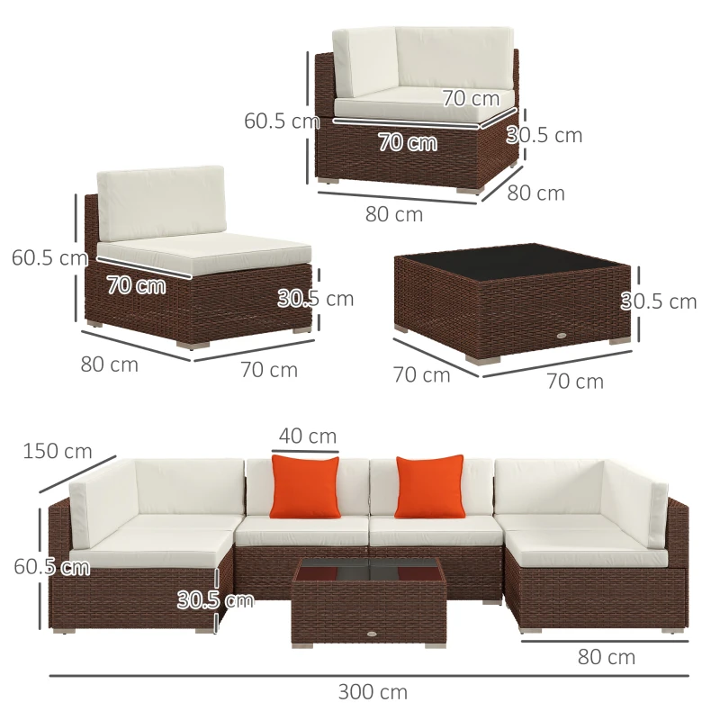 Best Seven-Piece Rattan Garden Set, with Glass-Top Table - Brown/Beige - Image 3
