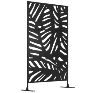 Best Decorative Garden Privacy Screen with Stand, 6.5FT Freestanding Metal Outdoor Divider, Decorative Privacy Panel with Expansion Screws for Garden Pool Hot Tub, Large Leaves Style, Black