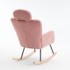 Upholstered Tufted Teddy Fabric Rocking Chair with Headrest and Backrest, Wooden Frame, Painted Metal Base, 102L x 70W x 105H cm, Pink - Image 11