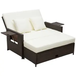Best Rattan Sun Lounger 2 Seater Day Bed-Brown