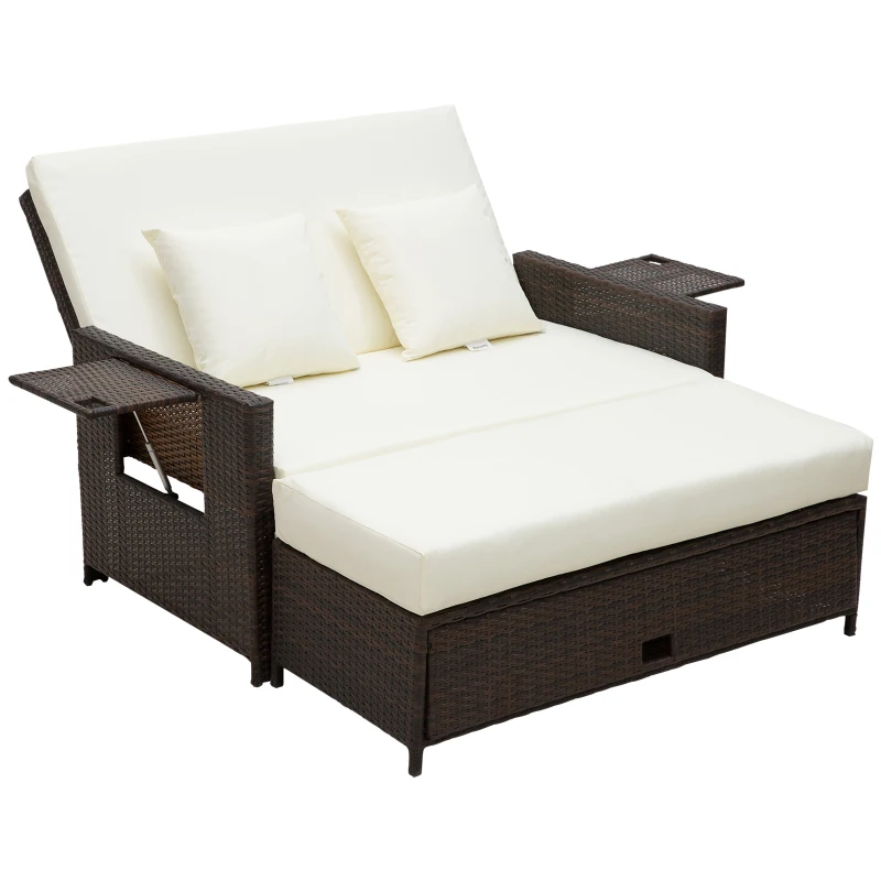 Best Rattan Sun Lounger 2 Seater Day Bed-Brown