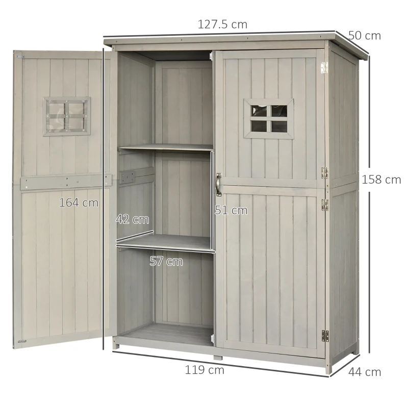 Best Wooden Garden Shed with Two Windows, Tool Storage Cabinet, Outdoor Double Door Organizer 127.5L x 50W x 164H cm, Grey - Image 3