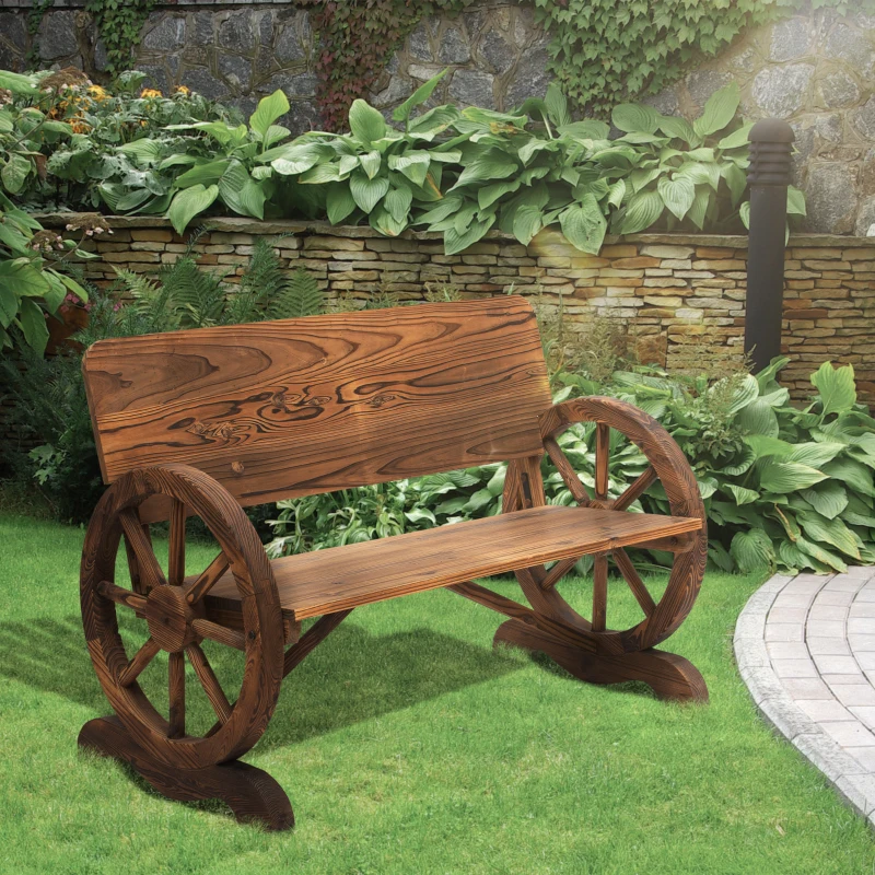 Best Fir Wood 2-Seater Outdoor Garden Wagon Wheel Bench - Image 2