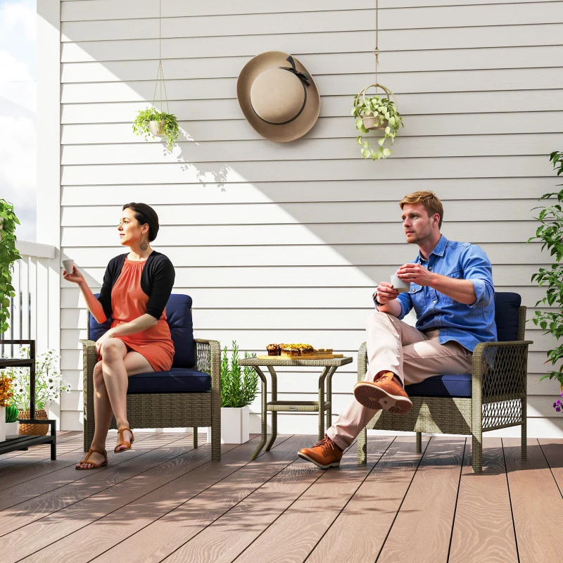 Best 3 Pieces Rattan Bistro Set with Glass Top Coffee Table, Chairs and Cushions for Outdoor, Patio, Balcony, Charcoal Grey - Image 8