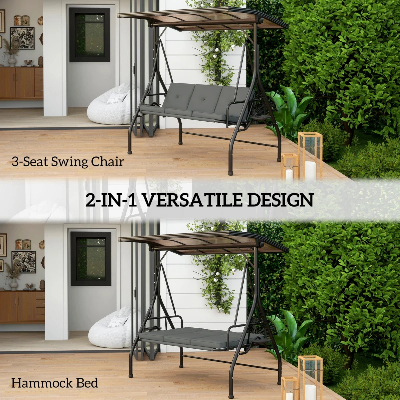 Best Convertible Three-Seater Swing Bench Bed - Dark Grey - Image 4
