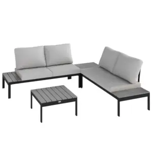 Best Four-Piece Garden Corner Sofa Set with 2 Loveseats and 2 Coffee Tables - Grey