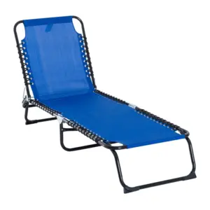 Best Foldable Sun Lounger, Outdoor 4 Level Adjustable Backrest Reclining Chaise Chair, Steel Frame Recliner Chair for Camping, Hiking, Navy Blue
