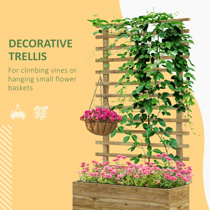 Best Wooden Raised Planter, with Back Trellis - Natural Finish - Image 5
