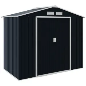 Best 7 x 4ft Metal Garden Shed, Outdoor Storage Tool House with Ventilation Slots, Foundation Kit and Lockable Double Doors, Dark Grey