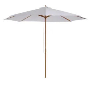 Best 3(m) Garden Parasol, Pulley Operated Patio Umbrella, Wooden Table Market Umbrella with Rope Pulley Mechanism and 8 Ribs, Cream White