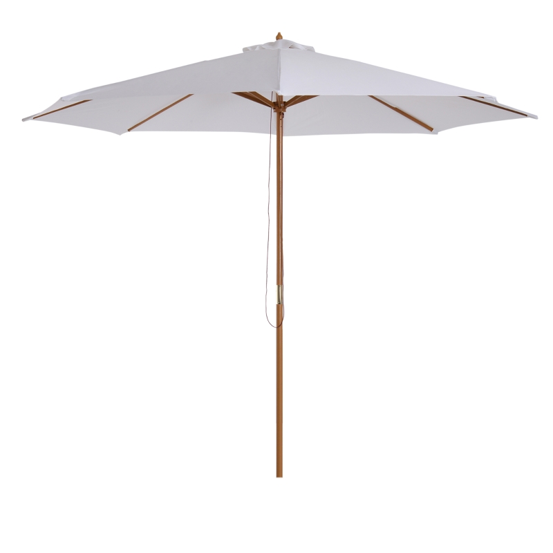Best 3(m) Garden Parasol, Pulley Operated Patio Umbrella, Wooden Table Market Umbrella with Rope Pulley Mechanism and 8 Ribs, Cream White