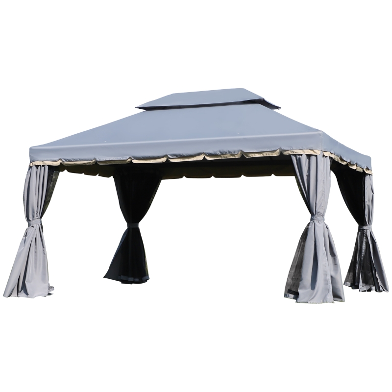 Best 3 x 4m Aluminium Garden Gazebo, Marquee Canopy Shelter Pavilion Party Tent with Nets and Curtains for Garden and Deck, Grey - Image 11