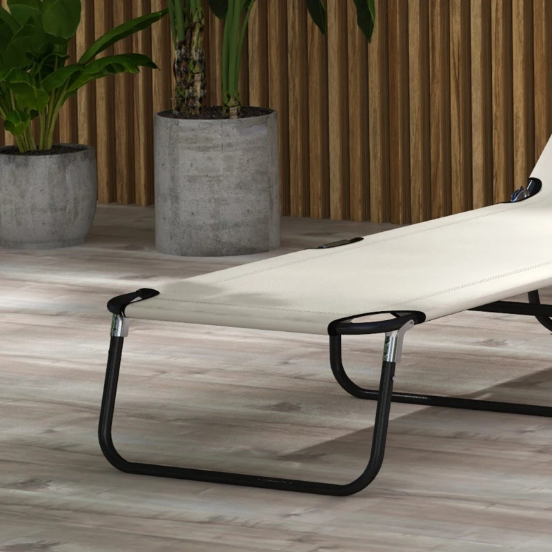 Best Garden Sun Lounger, with Five-Position Back - Cream White - Image 8