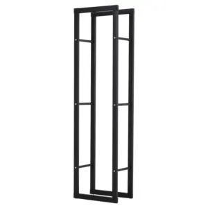 Best Metal Firewood Log Holder Tall Firewood Rack Indoor Outdoor Fireplace Wood Storage Shelf with Side Rails, Rust-Resistant, Black, 40W x 25D x 150H cm