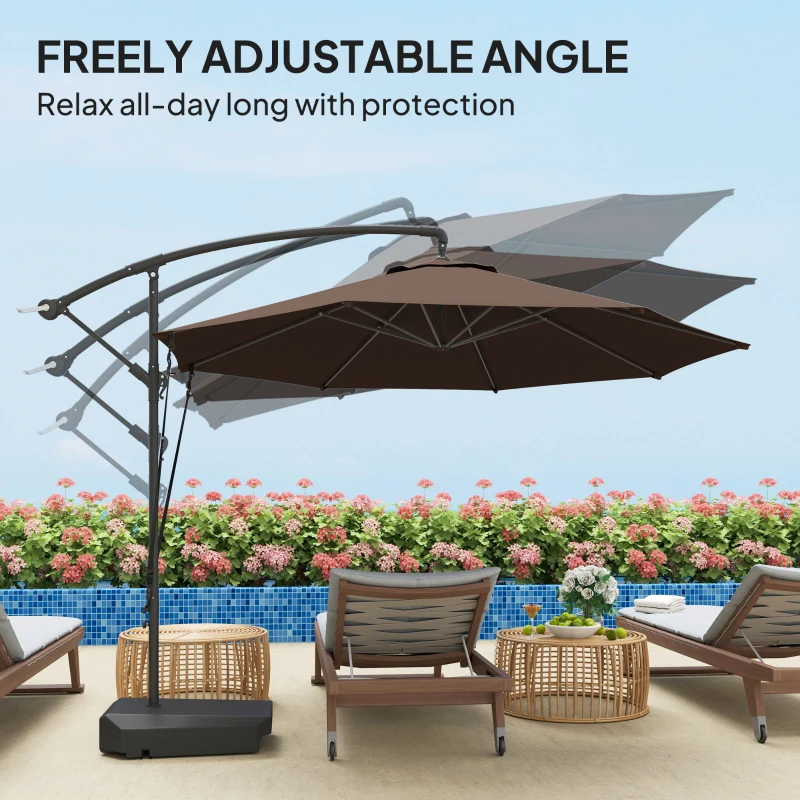 Best 3(m) Garden Cantilever Parasol with Fillable Base, Wind Protection Strap, Cover, Round Banana Hanging Umbrella with Crank Handle and Tilt, Patio Umbrella for Outdoor Sun Shade, UPF50+, Brown - Image 7