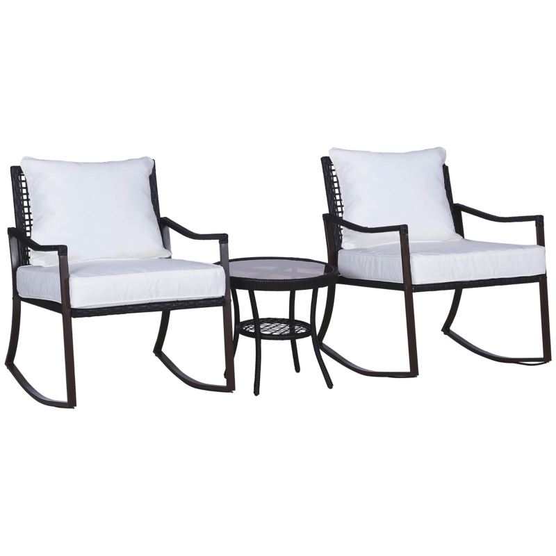 Best Rattan Bistro Set, 3 Pieces Wicker Garden Furniture Set with Rocking Chairs and Round Glass Top Coffee Table, Small Balcony Furniture with Cushions for Outdoor, Porch, Brown - Image 11