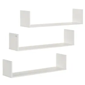 Best Set of 3 Wooden U-Shaped Floating Shelves Set Wall Mounted Hanging Bookshelf CD DVD Storage Display for Bedroom Living Room Kitchen, White