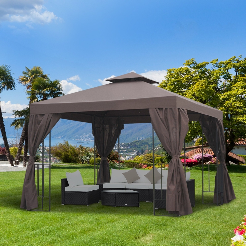 Best 3 x 3 m Garden Gazebo Double Roof Marquee Patio Wedding Party Tent Canopy Shelter with Sidewalls (Brown) - Image 10