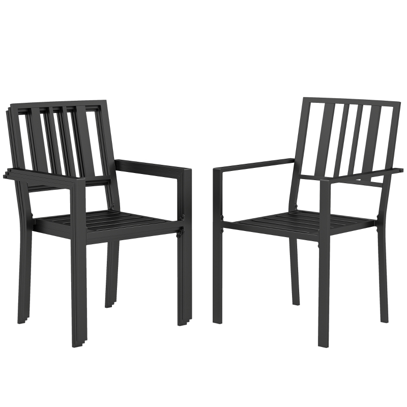 Best Set of Four Minimal Metal Garden Chairs - Black - Image 10
