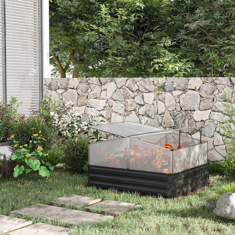 Best Outsuuny Galvanised Raised Garden Bed, Outdoor Planter Box with Greenhouse and Cover for Vegetables, Flowers, Dark Grey - Image 10