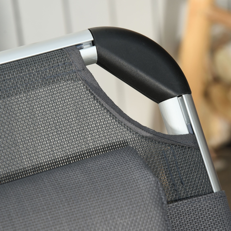 Best Foldable Outdoor Sun Lounger, Reclining Lounge Chair Camping Bed Cot with Pillow 4-Level Adjustable Back Aluminium Frame, Dark Grey - Image 9