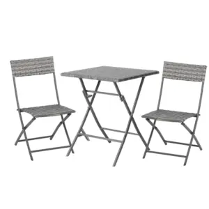 Best 2-Seater Chair Bistro Set Garden Patio Table & Chair Black Rattan Furniture Grey