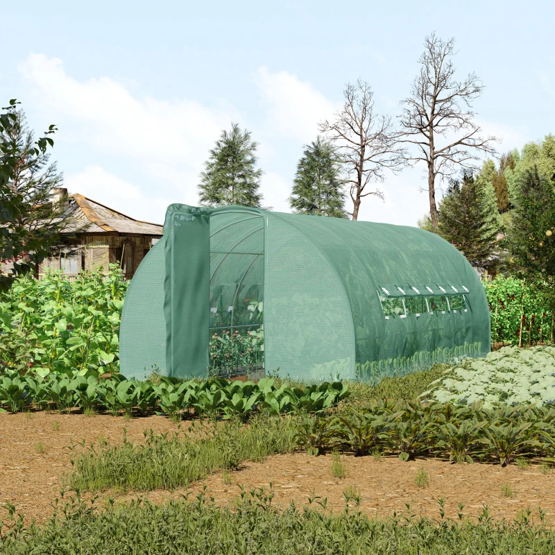 Best Large Polytunnel Walk In Greenhouse, Plant Gardening Tunnel Green House with Metal Hinged Door, Galvanised Steel Frame & Mesh Windows, Green (3 x 6 m) - Image 2