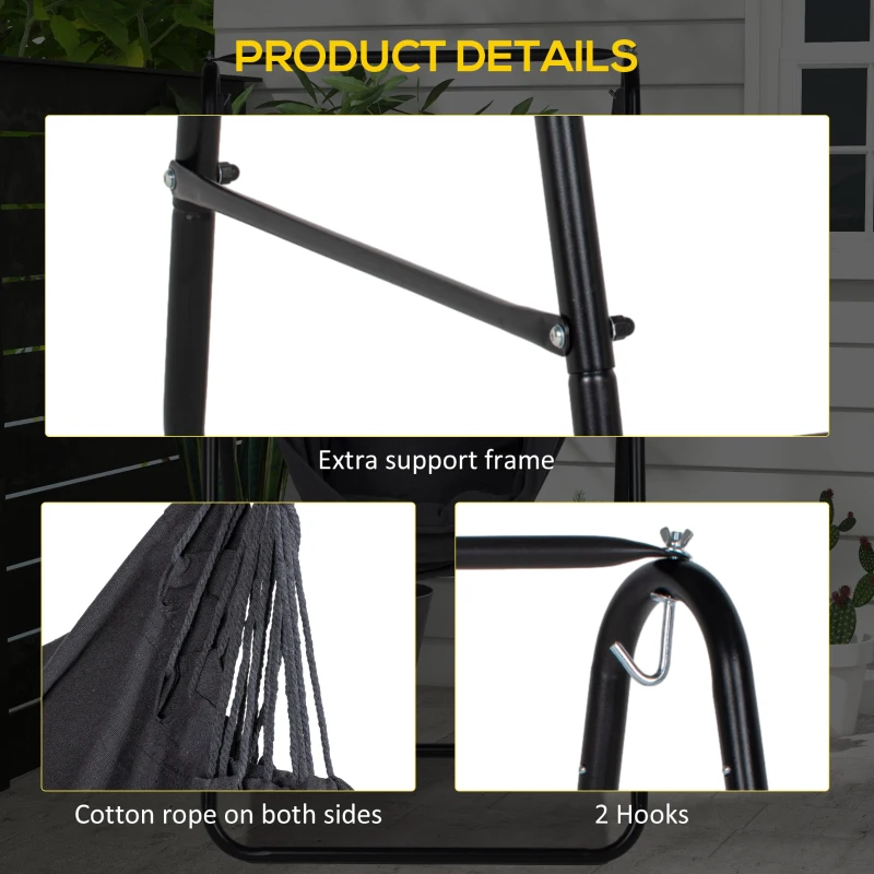 Best Hammock Chair with Stand, Hammock Swing Chair with Cushion, Dark Grey - Image 6