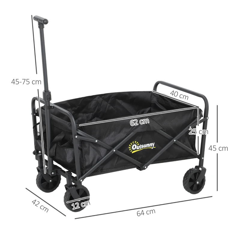 Best 62L Festival Trolley on Wheels, Garden Folding Trolley Cart, 120kg Heavy Duty Collapsible Folding Wagon with Adjustable Handle and Carrying Bag for Beach, Camping, Festival, Black - Image 3