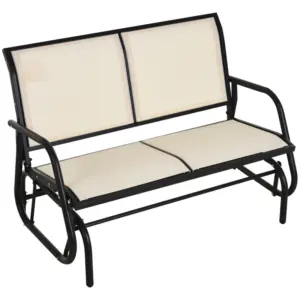 Best 2-Person Outdoor Glider Bench Patio Double Swing Gliding Chair Loveseat w/Power Coated Steel Frame for Garden Patio Porch, Cream