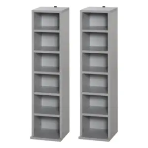 Best 204 CD Media Display Shelf Unit Set of 2 Blu-Ray Tower Rack w/ Adjustable Shelves Bookcase Storage Organiser, Grey