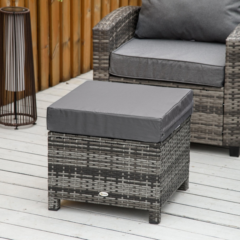 Best Rattan Footstool Wicker Ottoman with Padded Seat Cushion Outdoor Patio Furniture for Garden Poolside Living Room, 50 x 50 x 35 cm, Grey - Image 11