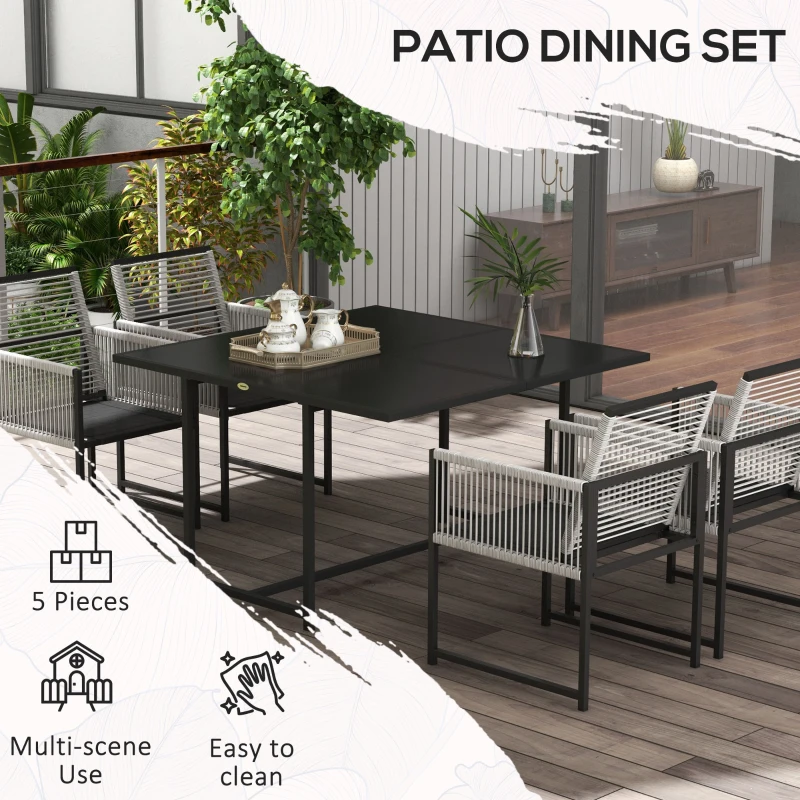 Best Five-Piece Metal Dining Set, with Folding Back Chairs, Light Grey - Image 6