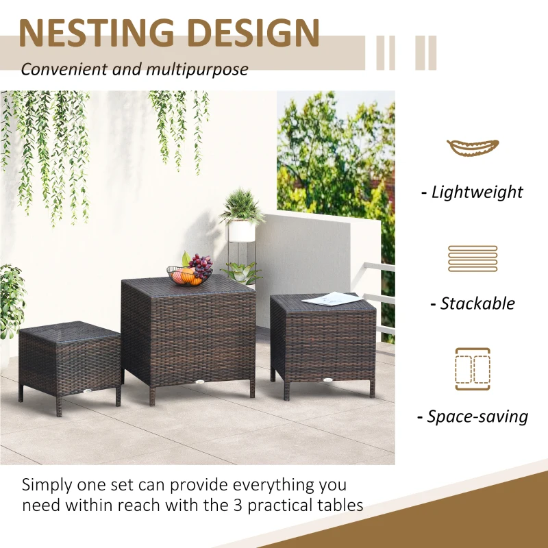 Best 3 Pcs Rattan Nesting Tables Set-Brown - Image 6